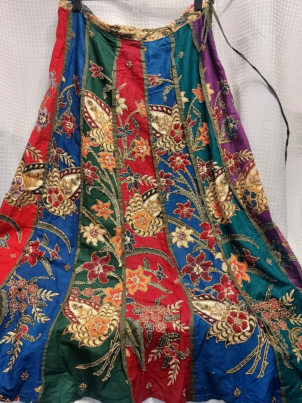 Colorful Embroidered Multi-Panel Maxi Skirt - Jewel Tones